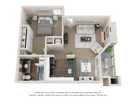 Floor plan for 1 bed, 1 bath, 700 sqft